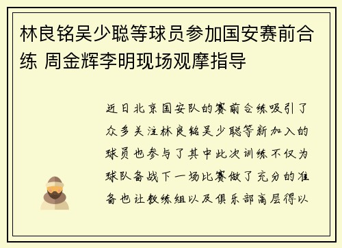 林良铭吴少聪等球员参加国安赛前合练 周金辉李明现场观摩指导