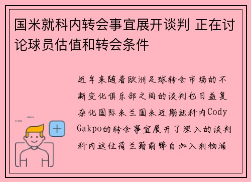 国米就科内转会事宜展开谈判 正在讨论球员估值和转会条件